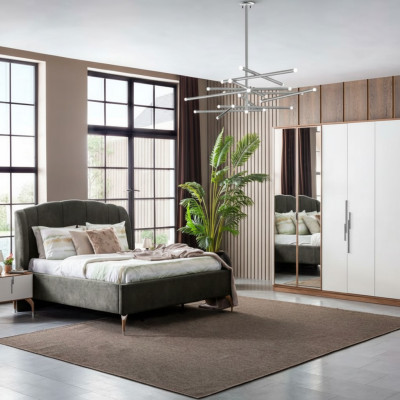 Lit Double Gris Lits Modernes Cadre de Lit de Luxe en Bois Nouveau