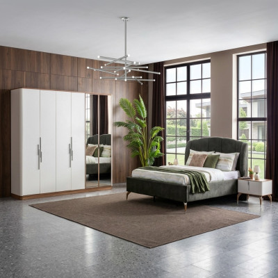 Ensemble de chambre luxueuse Ensemble complet de luxe Lit 2x Table de chevet Moderne 3 pièces neuf