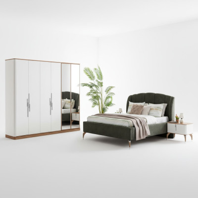 Ensemble de chambre luxueuse Ensemble complet de luxe Lit 2x Table de chevet Moderne 3 pièces neuf