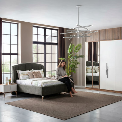 Ensemble de chambre luxueux complet Lit 2x Table de chevet Armoire 4 pièces neuf