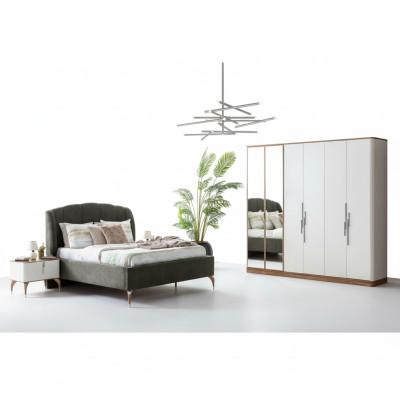 Ensemble de chambre luxueux complet Lit 2x Table de chevet Armoire 4 pièces neuf