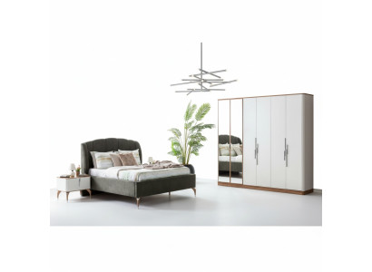 Ensemble de chambre luxueux complet Lit 2x Table de chevet Armoire 4 pièces neuf