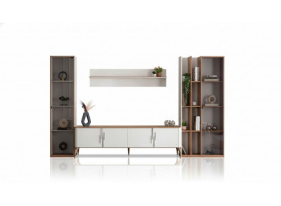 Salle de séjour Ensemble mural TV Meuble bas Étagère Design de luxe Ensemble de 4 pièces Mobilier moderne neuf