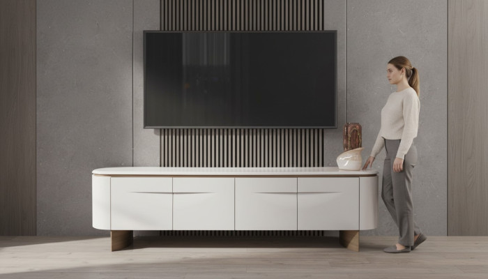 Meuble télé élégant - meuble télé bas - unité murale - buffet - bois blanc - design moderne