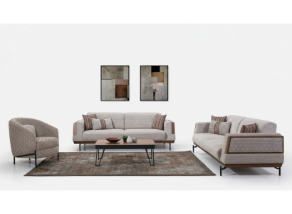 Canapé taupe 3 places + 3 places + 1 place, set de salon, table basse, canapés modernes