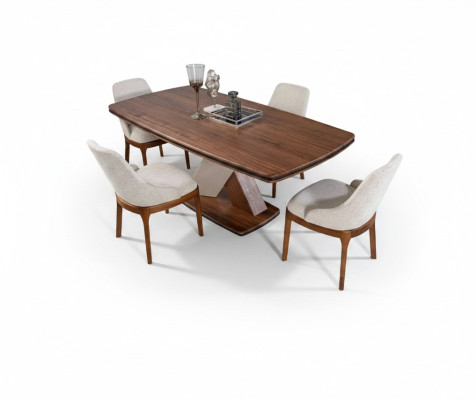 Ensemble de salle à manger brun-gris de luxe Table à manger 4 chaises Ensemble de salle à manger
