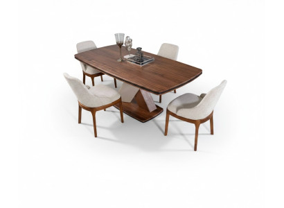 Ensemble de salle à manger brun-gris de luxe Table à manger 4 chaises Ensemble de salle à manger