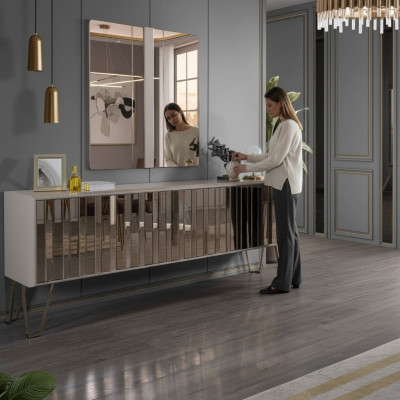 Buffet de luxe avec miroirs élégant Commode beige Design de meubles modernes Set nouveau