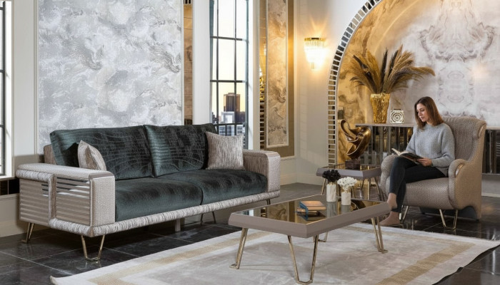 Ensemble de canapé 3+1 places + Table basse Table d'appoint moderne Complet en textile beige