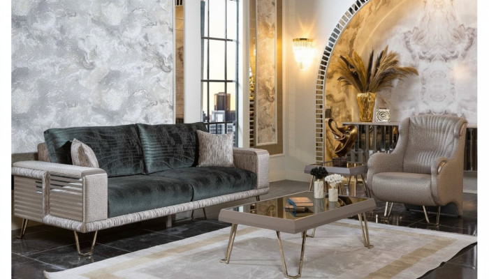 Ensemble de canapé 3+1 places + Table basse Table d'appoint moderne Complet en textile beige