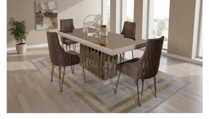 Ensemble de salle à manger de luxe Table à manger 4x chaises Chaise en métal Textile Ensemble de salle à manger Suite