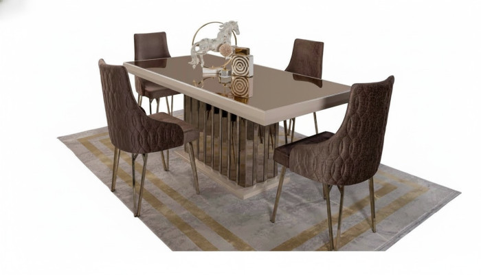 Ensemble de salle à manger de luxe Table à manger 4x chaises Chaise en métal Textile Ensemble de salle à manger Suite