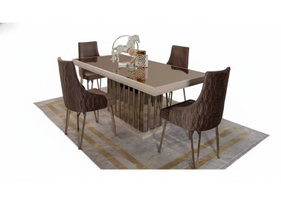 Ensemble de salle à manger de luxe Table à manger 4x chaises Chaise en métal Textile Ensemble de salle à manger Suite