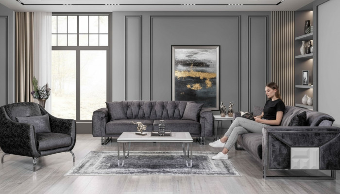 Ensemble de canapé 3+3+1 Seater Table basse Table d'appoint Moderne Noir Complet nouveau