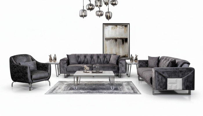 Ensemble de canapé 3+3+1 Seater Table basse Table d'appoint Moderne Noir Complet nouveau