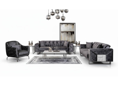 Ensemble de canapé 3+3+1 Seater Table basse Table d'appoint Moderne Noir Complet nouveau