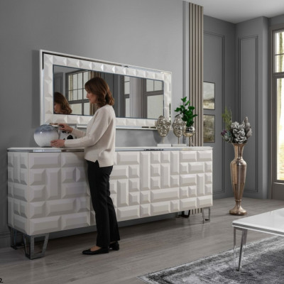 Commode de luxe blanche Designer Miroir rectangulaire Buffet moderne