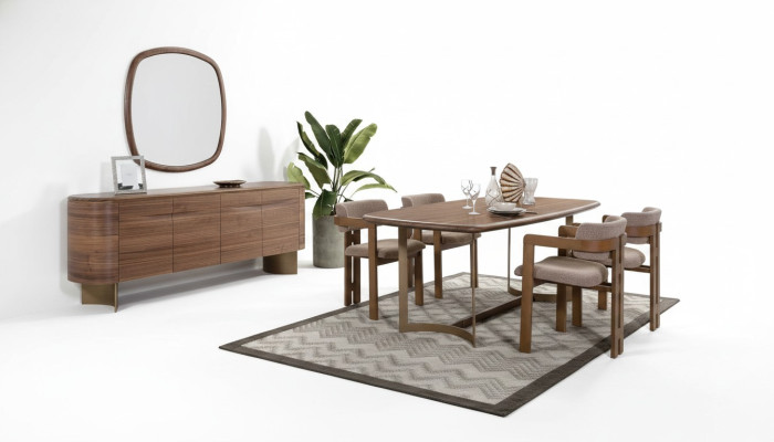 Ensemble de salle à manger Table à manger 4x Chaises Commode Miroir Ensemble moderne Marron Ensemble de salle à manger