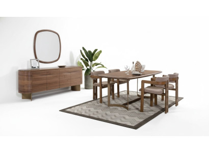 Ensemble de salle à manger Table à manger 4x Chaises Commode Miroir Ensemble moderne Marron Ensemble de salle à manger