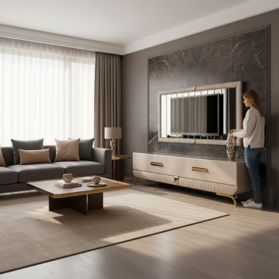 Meuble mural en bois moderne Style étagère Salon Meuble Armoire Meuble TV avec cadre TV