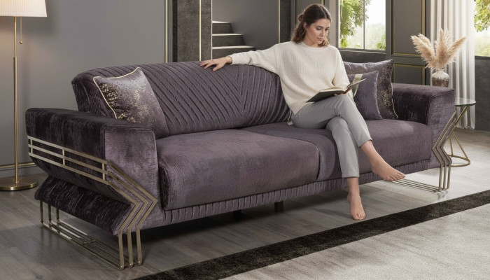 Moderne canapé design 3 places avec rembourrage violet pour salon 3 places