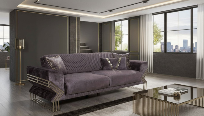 Moderne canapé design 3 places avec rembourrage violet pour salon 3 places