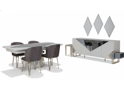 Salle à manger de luxe Ensemble de salle à manger Table à manger design x4 Chaises Commode Miroir