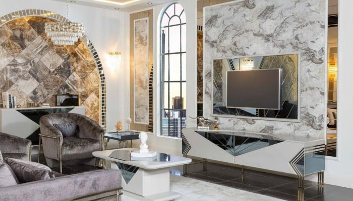 Ensemble de meubles mural blanc moderne Suite Designer Buffet TV de luxe Cadre TV.
