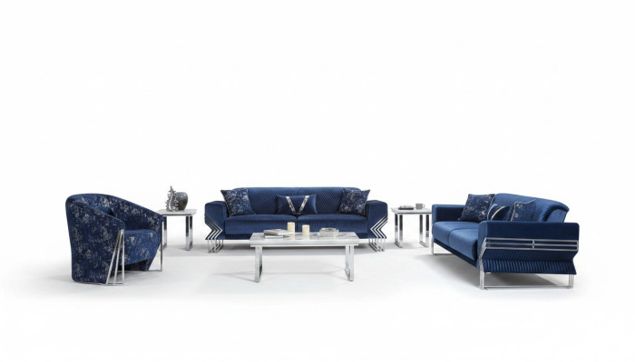 Salon Canapé bleu ensemble de designer canapé trois places fauteuil table basse