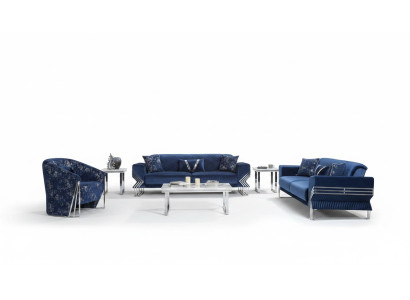 Salon Canapé bleu ensemble de designer canapé trois places fauteuil table basse