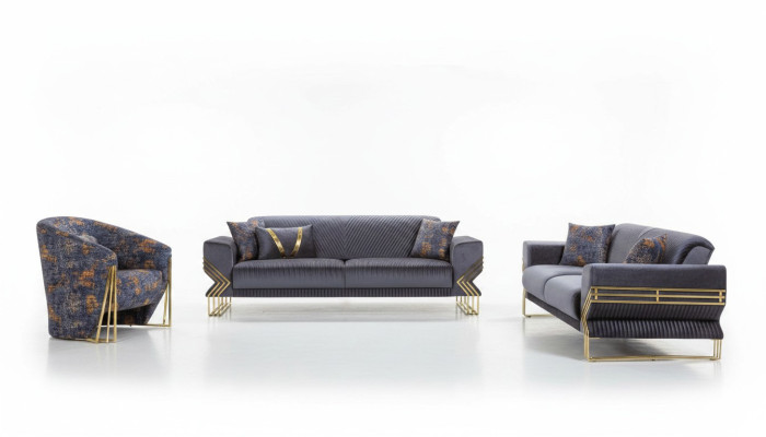Ensemble de salon HellBlue Set Designer 3 places Fauteuil luxueux Table basse