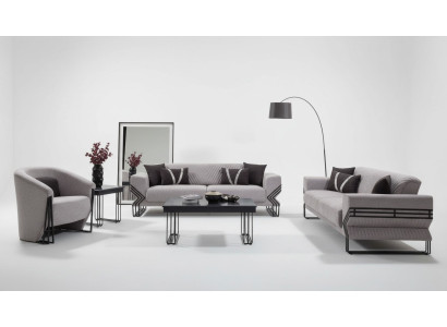 Ensemble de canapés gris clair moderne x2 Canapés rembourrés Fauteuil designer Tables