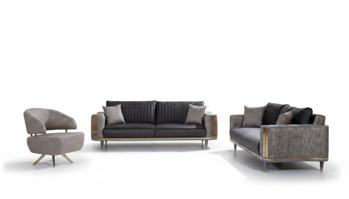 Salon Gris Ensemble de meubles Design Canapés Table basse de luxe Table d'appoint