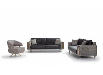 Salon Gris Ensemble de meubles Design Canapés Table basse de luxe Table d'appoint