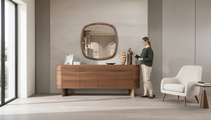 Moderne commode marron 4 portes Buffet buffet designer Buffet Miroir