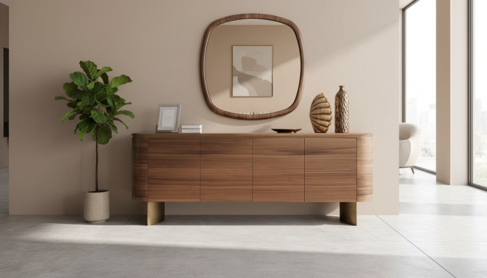 Moderne commode marron 4 portes Buffet buffet designer Buffet Miroir