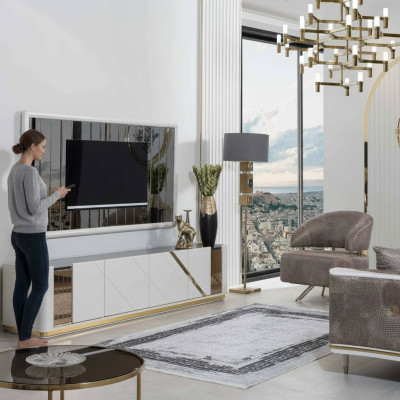 Mobilier de salon moderne, cadre de TV luxueux conçu par un designer, 2 pièces.