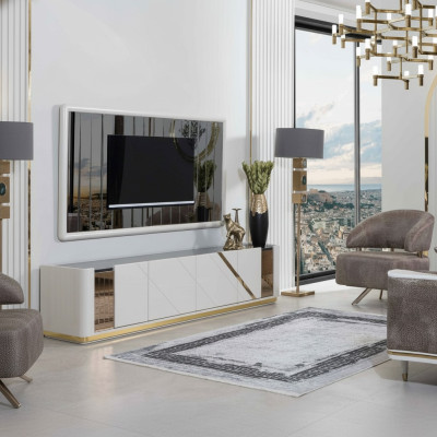 Mobilier de salon moderne, cadre de TV luxueux conçu par un designer, 2 pièces.