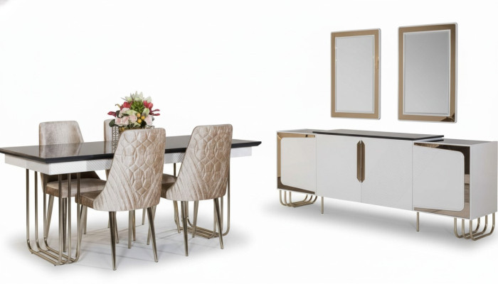 Meubles de salle à manger élégants en acier inoxydable - Ensemble Table à manger Commode Miroir