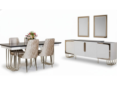 Meubles de salle à manger élégants en acier inoxydable - Ensemble Table à manger Commode Miroir