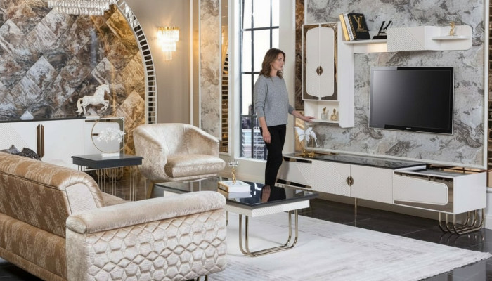 exclusive r armoire de télévision en acier inoxydable étagère murale designer ensemble de salon de luxe
