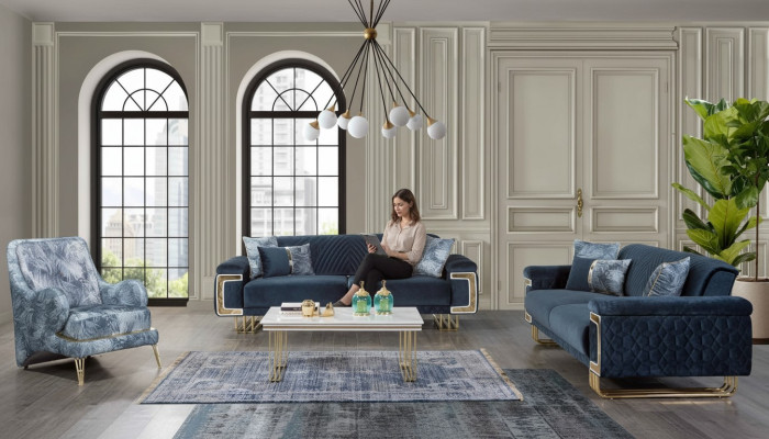 Ensemble de canapé moderne en acier inoxydable Table basse Fauteuil Meubles rembourrés Ensemble de 4 pièces