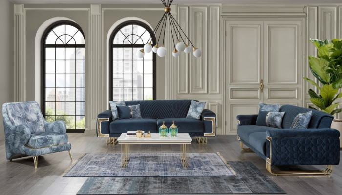 Ensemble de canapé moderne en acier inoxydable Table basse Fauteuil Meubles rembourrés Ensemble de 4 pièces