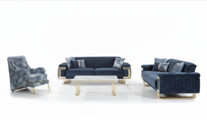 Ensemble de canapé moderne en acier inoxydable Table basse Fauteuil Meubles rembourrés Ensemble de 4 pièces