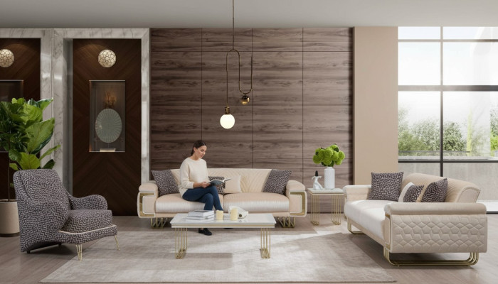 Designer Ensemble de salon de luxe Trois places Table basse Table d'appoint