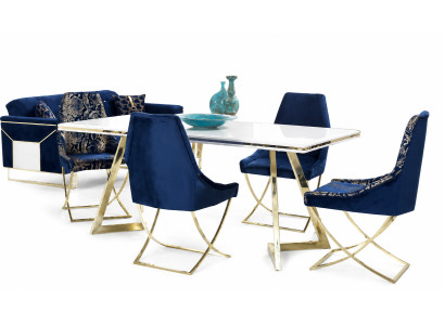 Ensemble de salle à manger exclusif en blanc, table à manger de luxe x4 chaises 7 pièces