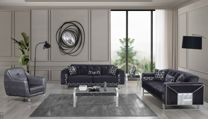 Ensemble de sièges pour salon noir et gris, canapés design, table d'appoint, 5 pièces