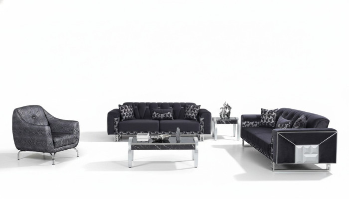 Ensemble de sièges pour salon noir et gris, canapés design, table d'appoint, 5 pièces