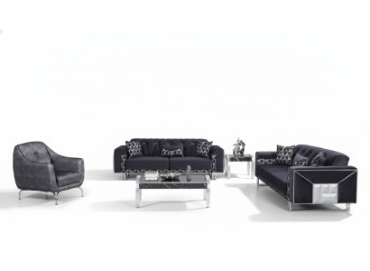 Ensemble de sièges pour salon noir et gris, canapés design, table d'appoint, 5 pièces
