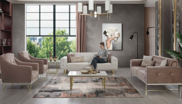 Ensemble de canapés Canapé Designer Chesterfield Fauteuil luxueux Table basse 6 pièces